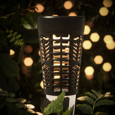 Lampa solara decorativa, pentru gradina, cu fixare tip tarus, lumina calda, pornire/oprire automata, rezistenta la apa, din ABS, negru