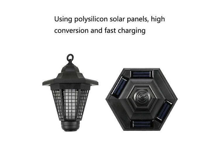 Lampa solara hexagonala, impermeabila, cu 3 LED-uri, cu grile anti- tantari, din ABS, pentru grădini, peluze, curți interioare, negru