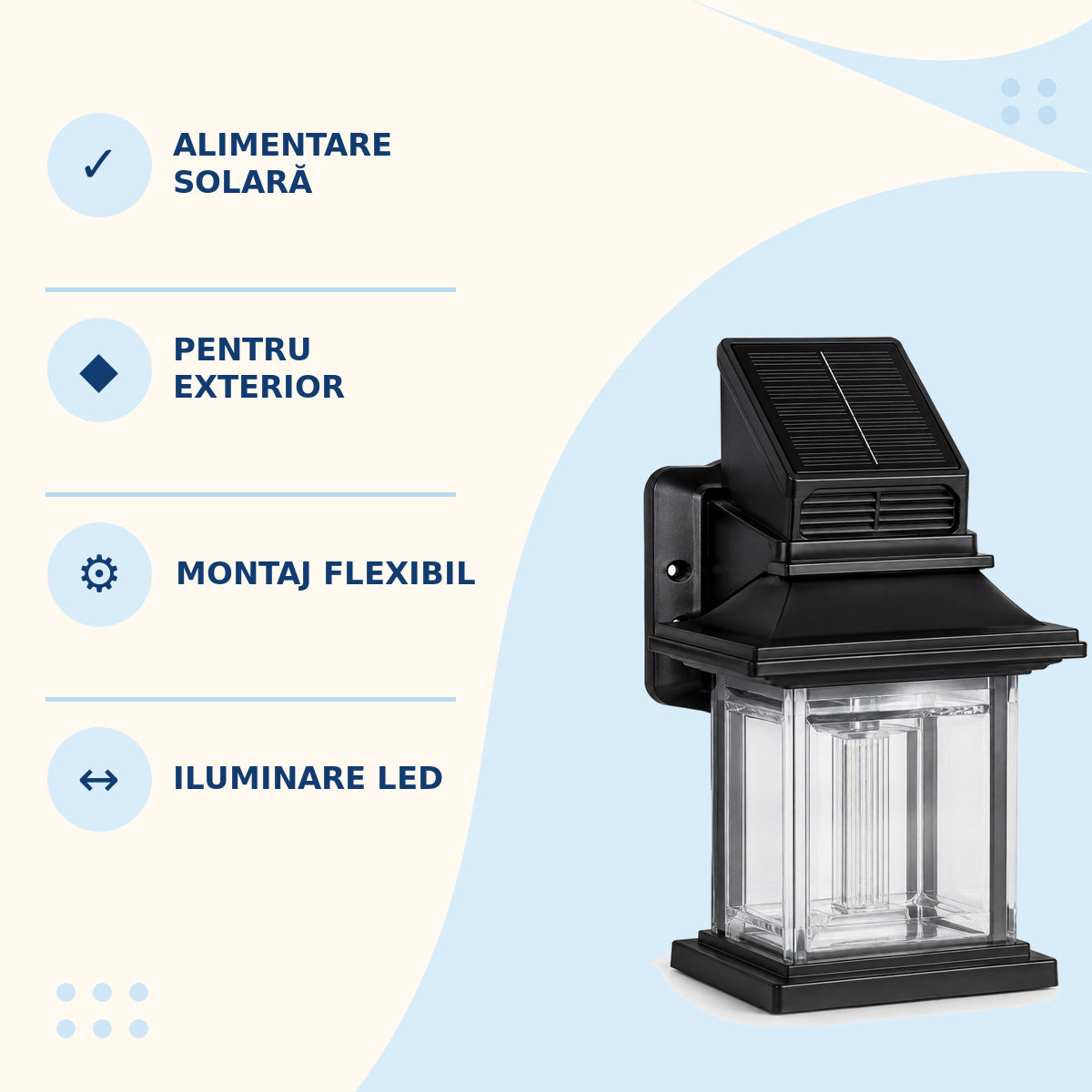 Lampă Solară LED de Perete, Acrilică, Negru-Transparent – imagine 3