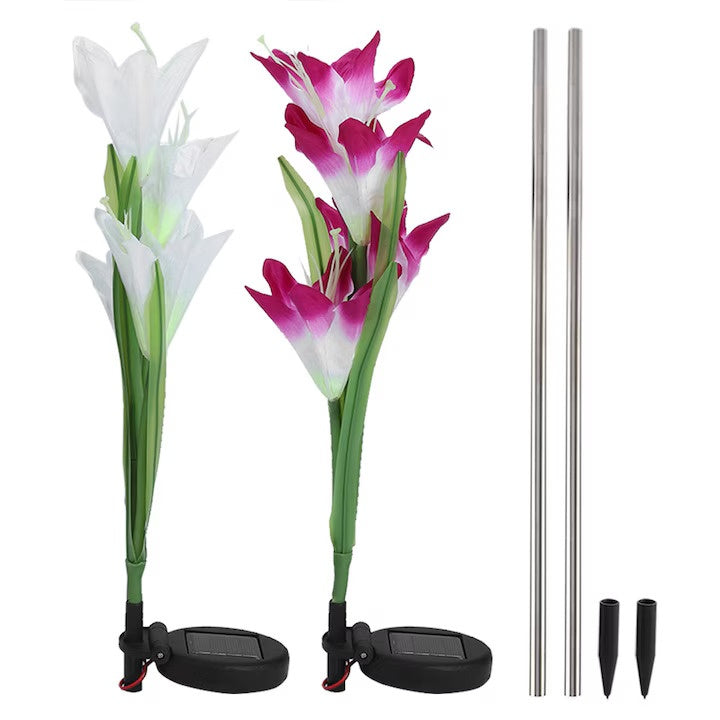 Lampa solara LED pentru gradina, Crin, 30x10cm, Lumina Colorata/Calda