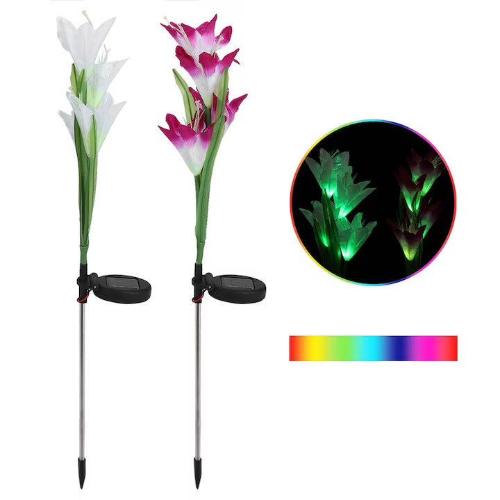Lampa solara LED pentru gradina, Crin, 30x10cm, Lumina Colorata/Calda