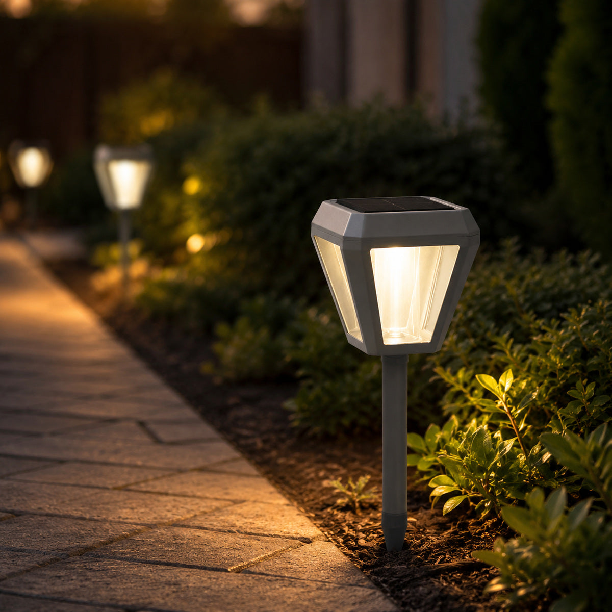 Lampă Solară pentru Gazon și Alei, cu Senzor Crepuscular, Gri – imagine 2