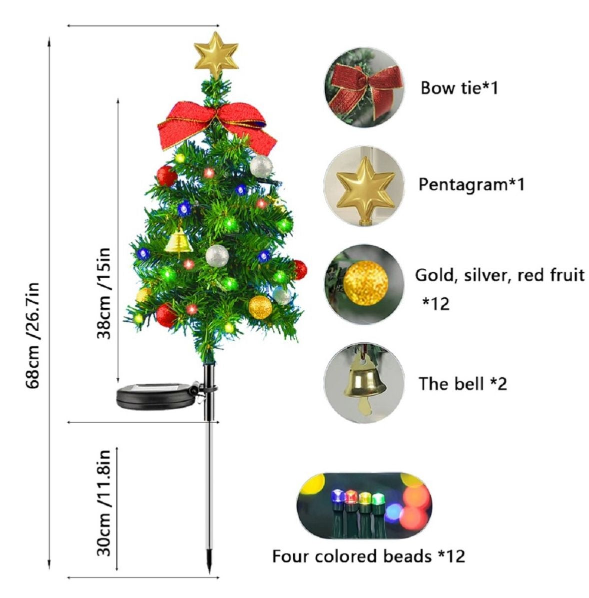 Lampa solara pentru gradina, LED, forma de brad, waterproof, cu tarus, 68cm inaltime, multicolor