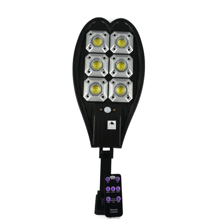 Lampa solara stradala, cu telecomanda, 3 moduri de functionare, rezistenta la apa, cu senzor de miscare, negru