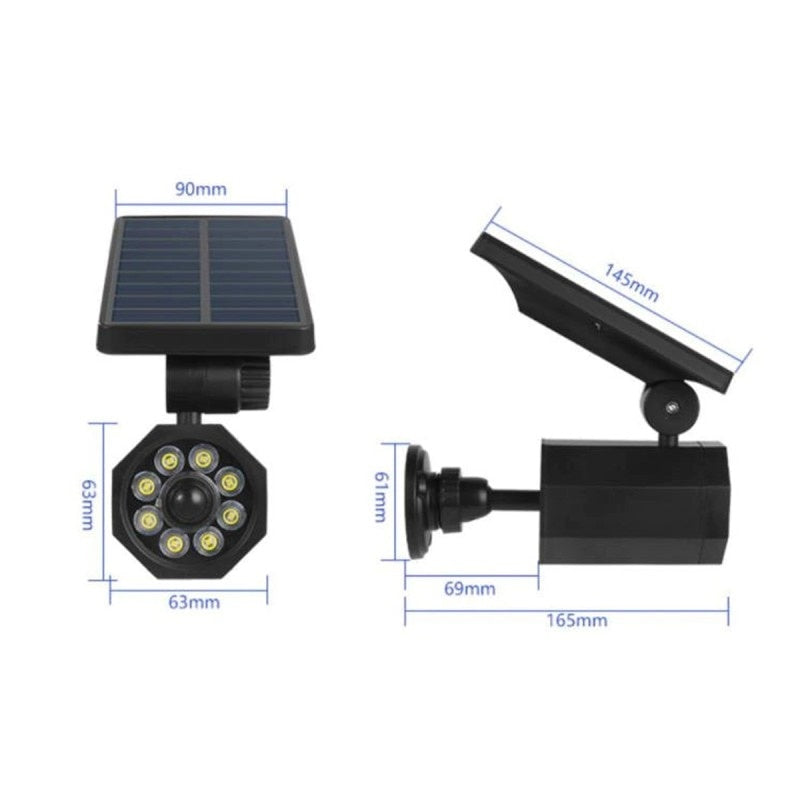 Lampa solara, tip camera video, cu senzor de miscare, lumina LED, telecomanda, acumulator, negru