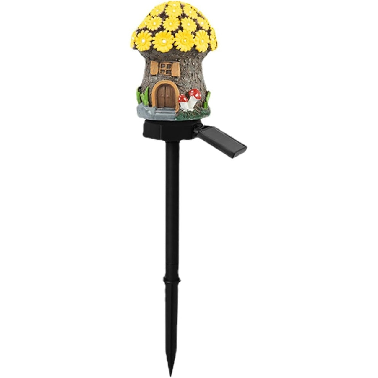 Lampa solara tip casuta de gradina, impermeabila, cu lumina calda, fixare tip tarus, din ABS, maro/galben