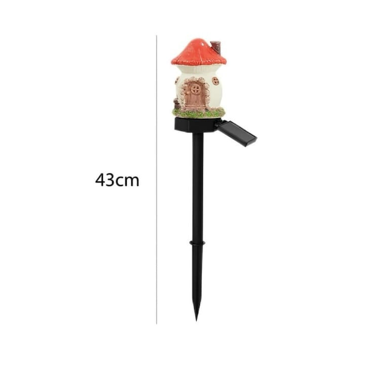 Lampa solara tip casuta de gradina, impermeabila, cu lumina calda, fixare tip tarus, din ABS, rosu/crem