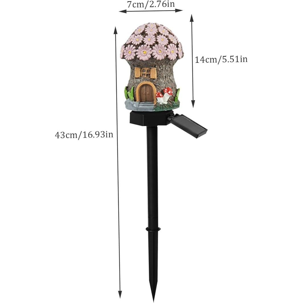 Lampa solara tip casuta de gradina, impermeabila, cu lumina calda, fixare tip tarus, din ABS, negru/roz