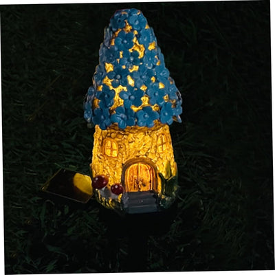 Lampa solara tip casuta de gradina, impermeabila, cu lumina calda, fixare tip tarus, din ABS, negru/albastru