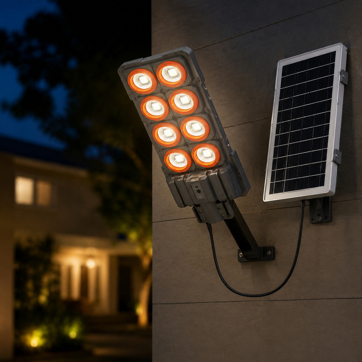 Lampă Stradală Solară cu 9 Module LED și Panou Separat, Negru – imagine comercială