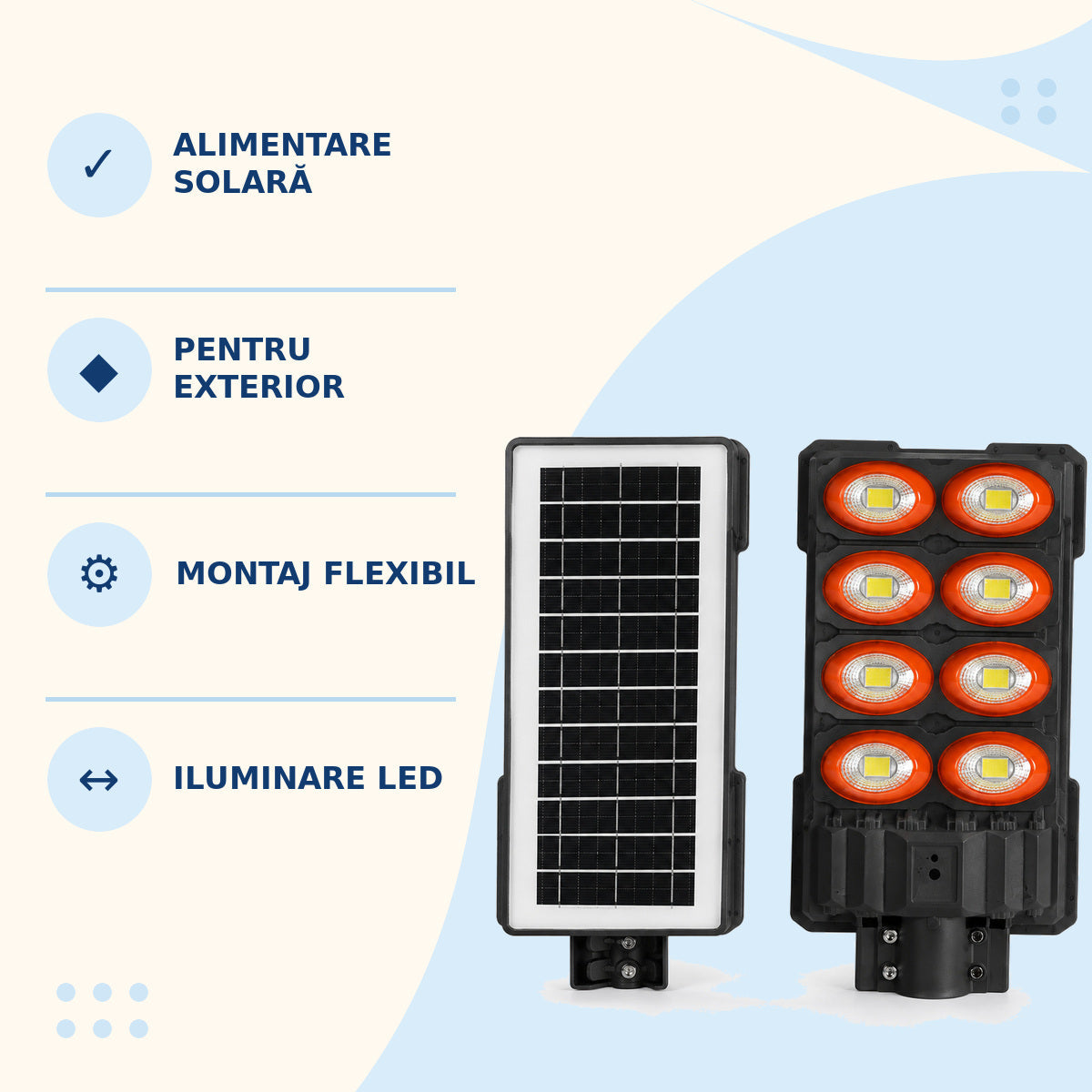 Lampă Stradală Solară cu 9 Module LED și Panou Separat, Negru – imagine 3