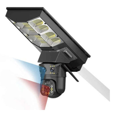Lampa stradala solara cu camera de supraveghere tripla, conectivitate 4G, PTZ inteligent si interfon vocal bidirectional, negru