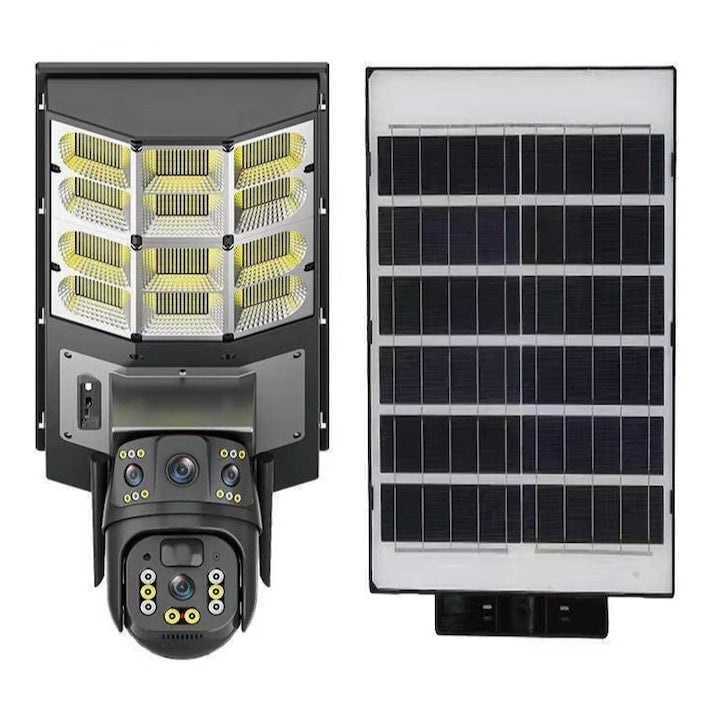 Lampa stradala solara fara fir, impermeabila, cu sfera, supraveghere de inalta definitie, cu telecomanda, camera WiFi, inteligent si interfon vocal bidirectional, negru