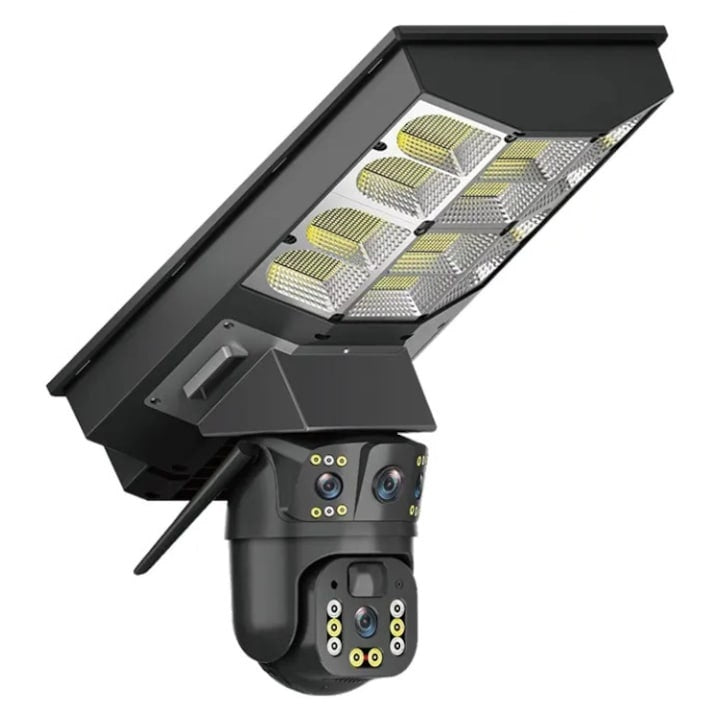 Lampa stradala solara fara fir, impermeabila, cu sfera, supraveghere de inalta definitie, cu telecomanda, camera WiFi, inteligent si interfon vocal bidirectional, negru