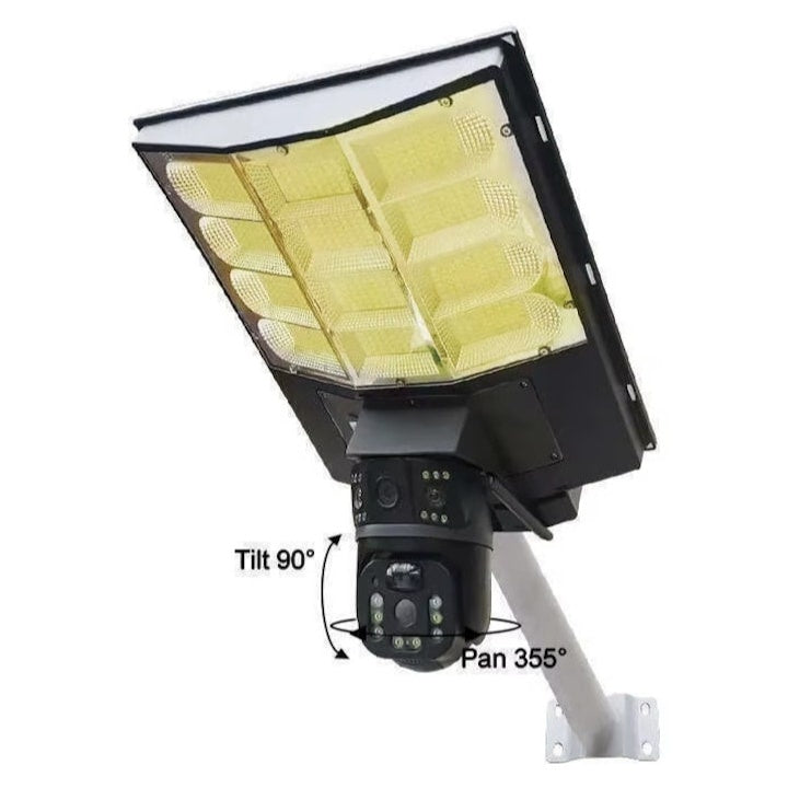 Lampa stradala solara fara fir, impermeabila, cu sfera, supraveghere de inalta definitie, cu telecomanda, camera WiFi, inteligent si interfon vocal bidirectional, negru