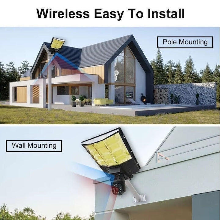 Lampa stradala solara fara fir, impermeabila, cu sfera, supraveghere de inalta definitie, cu telecomanda, camera WiFi, inteligent si interfon vocal bidirectional, negru
