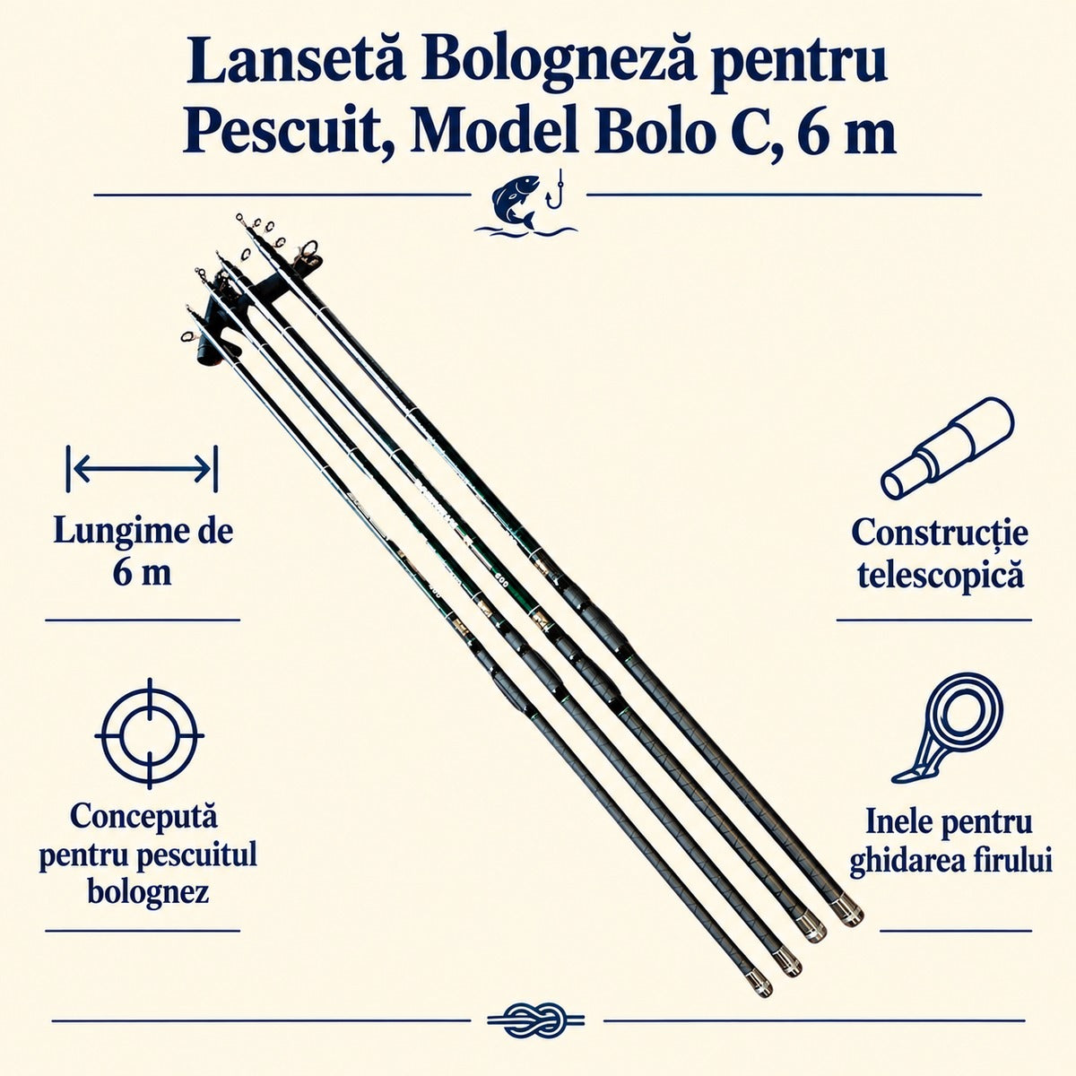 Lansetă Bologneză pentru Pescuit, Model Bolo C, 6 m – caracteristici și beneficii