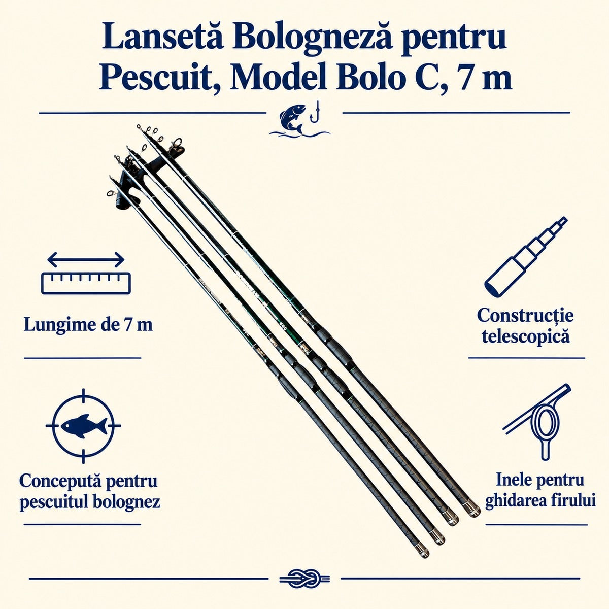 Lansetă Bologneză pentru Pescuit, Model Bolo C, 7 m – caracteristici și beneficii