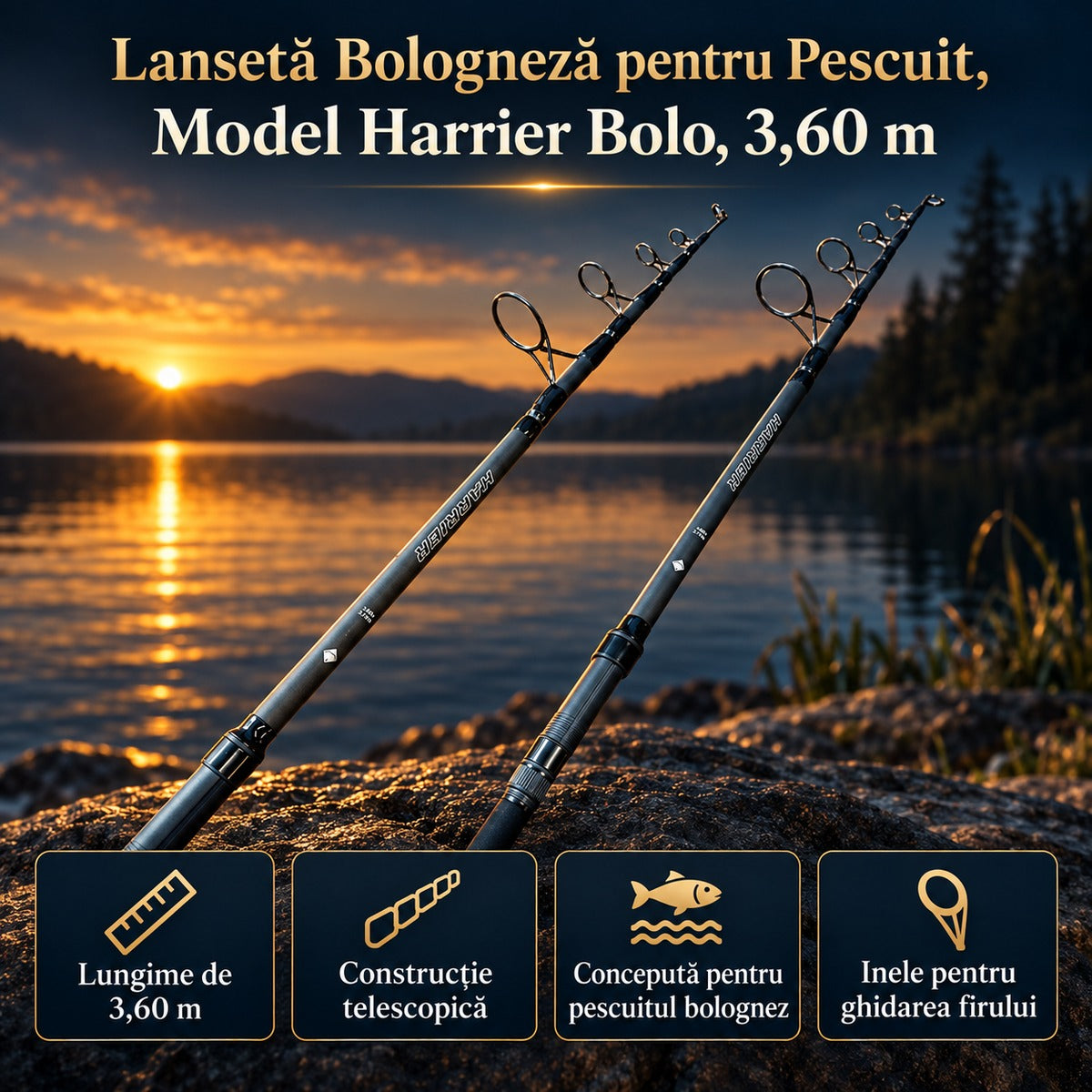 Lansetă Bologneză pentru Pescuit, Model Harrier Bolo, 3,60 m – imagine principală promoțională