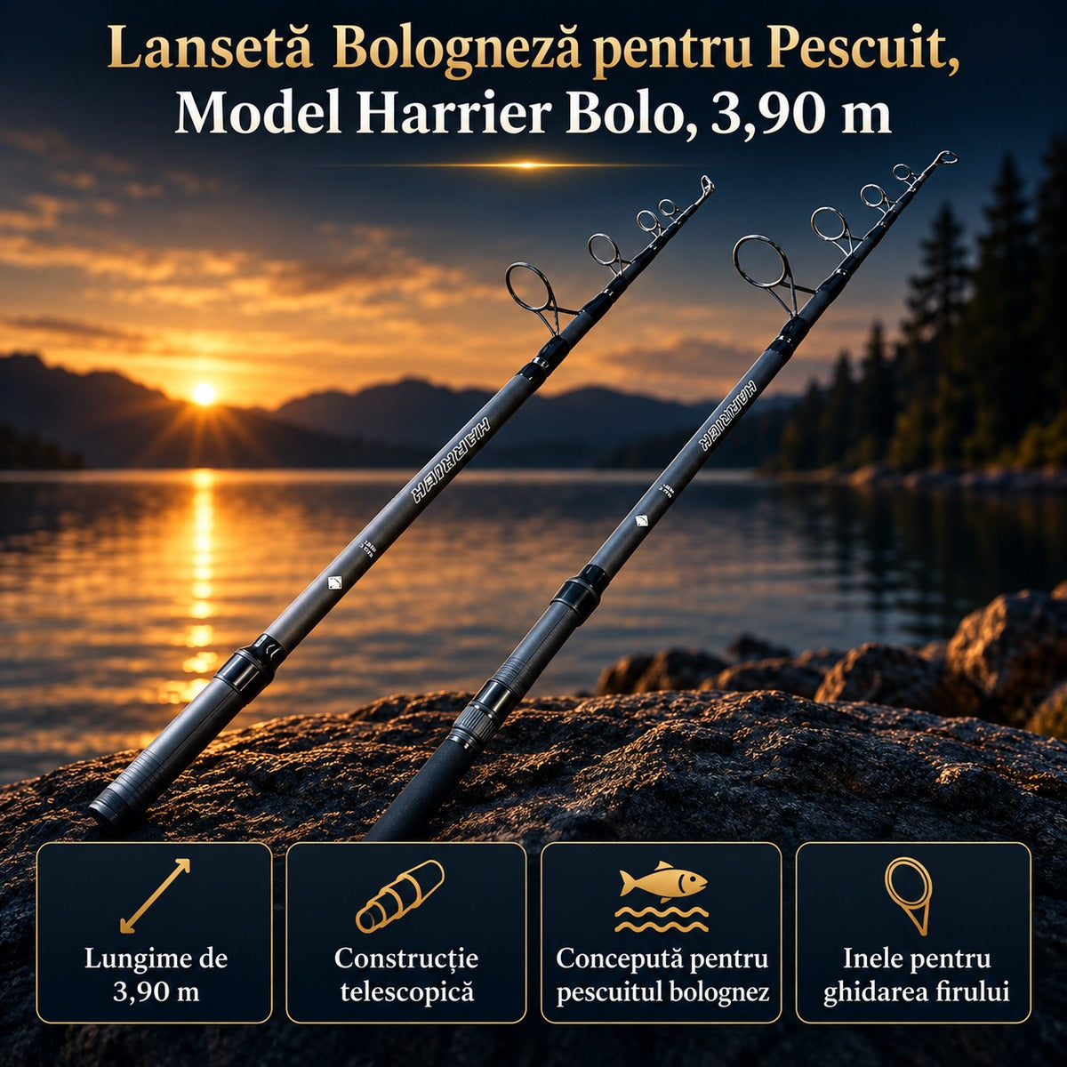 Lansetă Bologneză pentru Pescuit, Model Harrier Bolo, 3,90 m – imagine principală promoțională