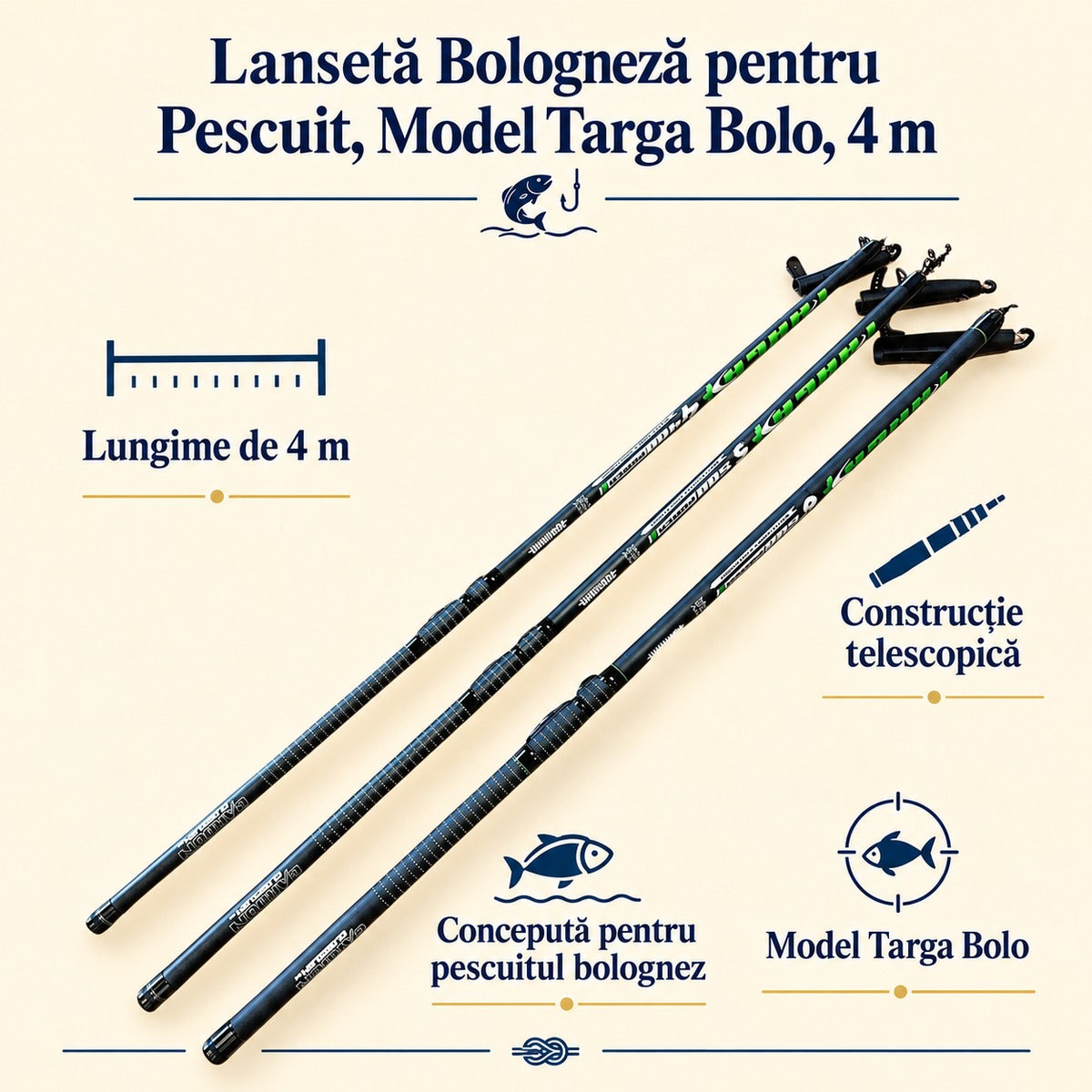 Lansetă Bologneză pentru Pescuit, Model Targa Bolo, 4 m – caracteristici și beneficii