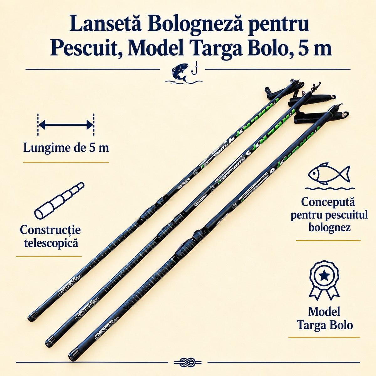 Lansetă Bologneză pentru Pescuit, Model Targa Bolo, 5 m – caracteristici și beneficii
