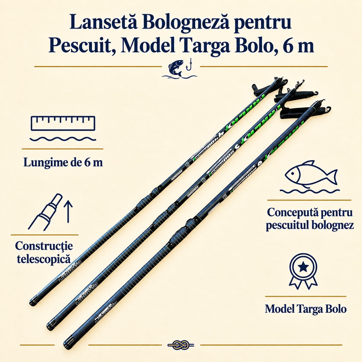 Lansetă Bologneză pentru Pescuit, Model Targa Bolo, 6 m – caracteristici și beneficii