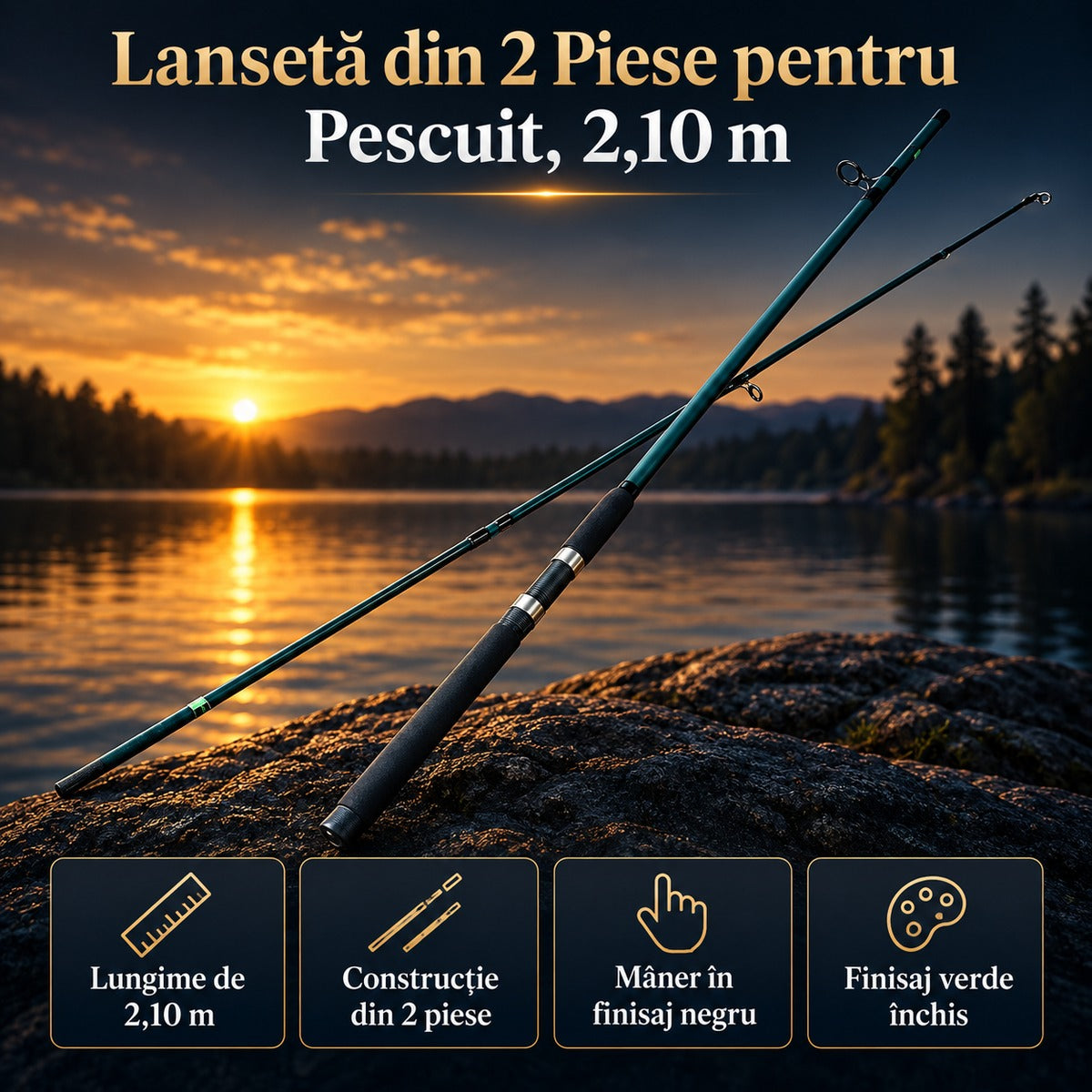 Lansetă din 2 Piese pentru Pescuit, 2,10 m – imagine principală promoțională