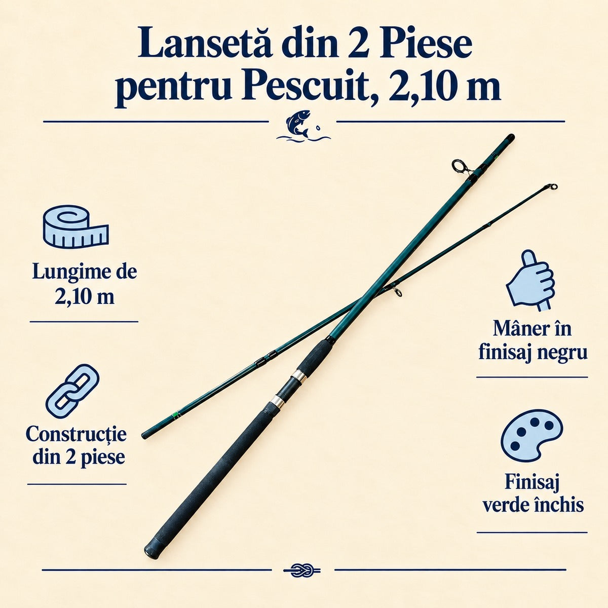 Lansetă din 2 Piese pentru Pescuit, 2,10 m – caracteristici și beneficii