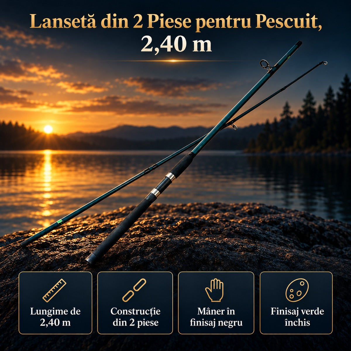 Lansetă din 2 Piese pentru Pescuit, 2,40 m – imagine principală promoțională