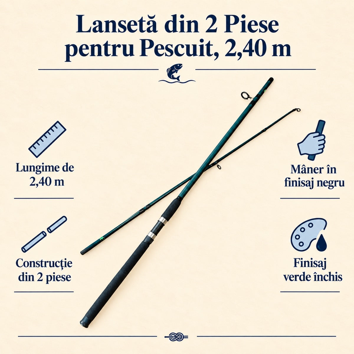 Lansetă din 2 Piese pentru Pescuit, 2,40 m – caracteristici și beneficii