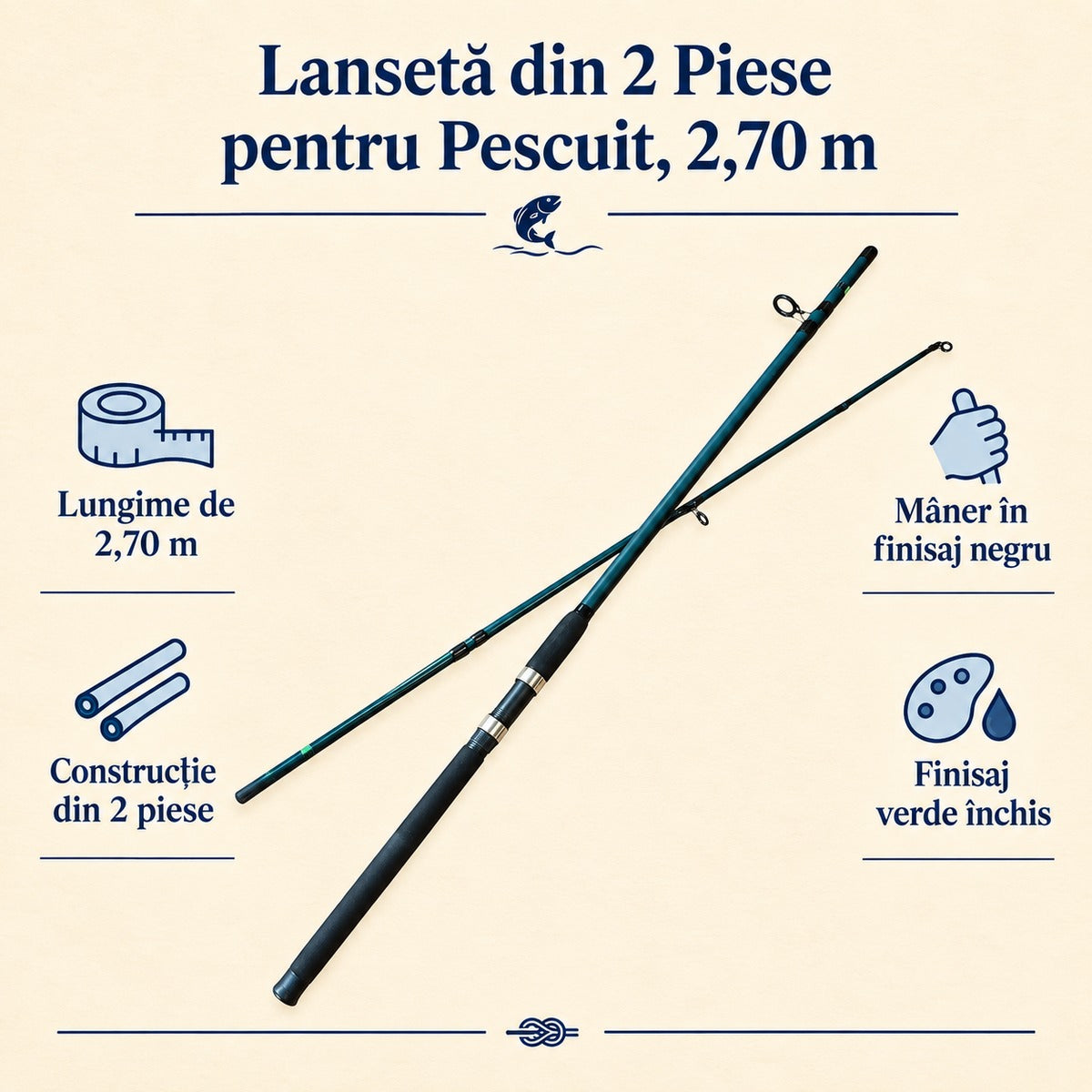 Lansetă din 2 Piese pentru Pescuit, 2,70 m – caracteristici și beneficii