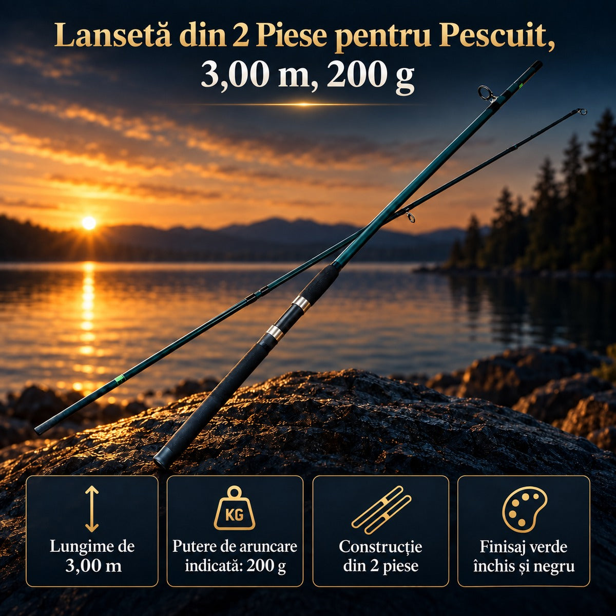 Lansetă din 2 Piese pentru Pescuit, 3,00 m, 200 g – imagine principală promoțională
