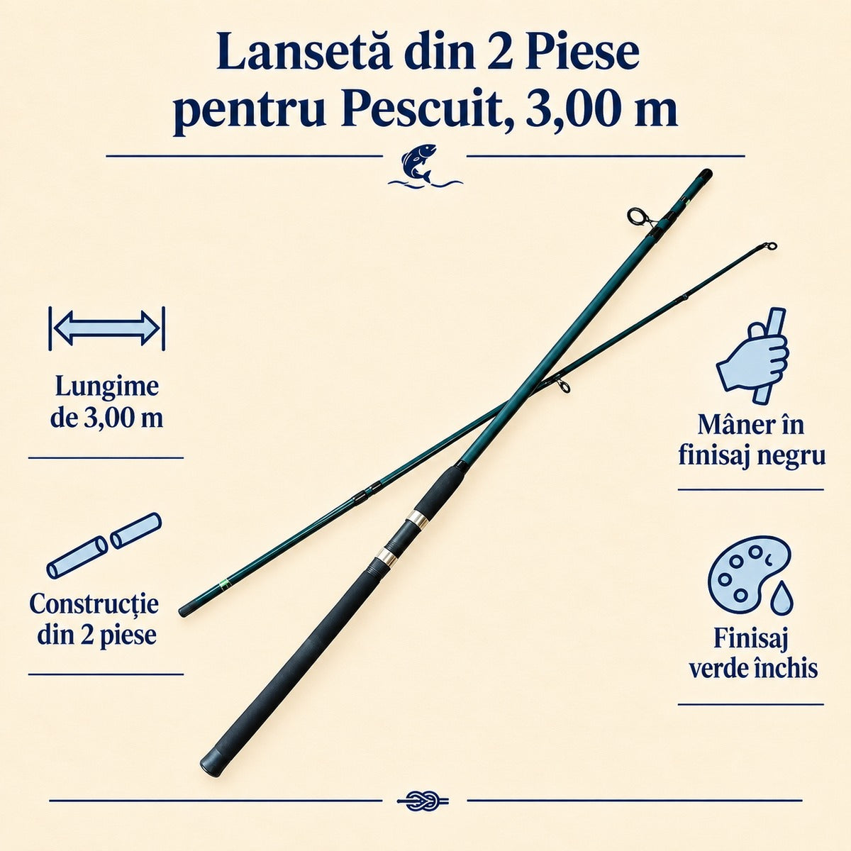 Lansetă din 2 Piese pentru Pescuit, 3,00 m – caracteristici și beneficii