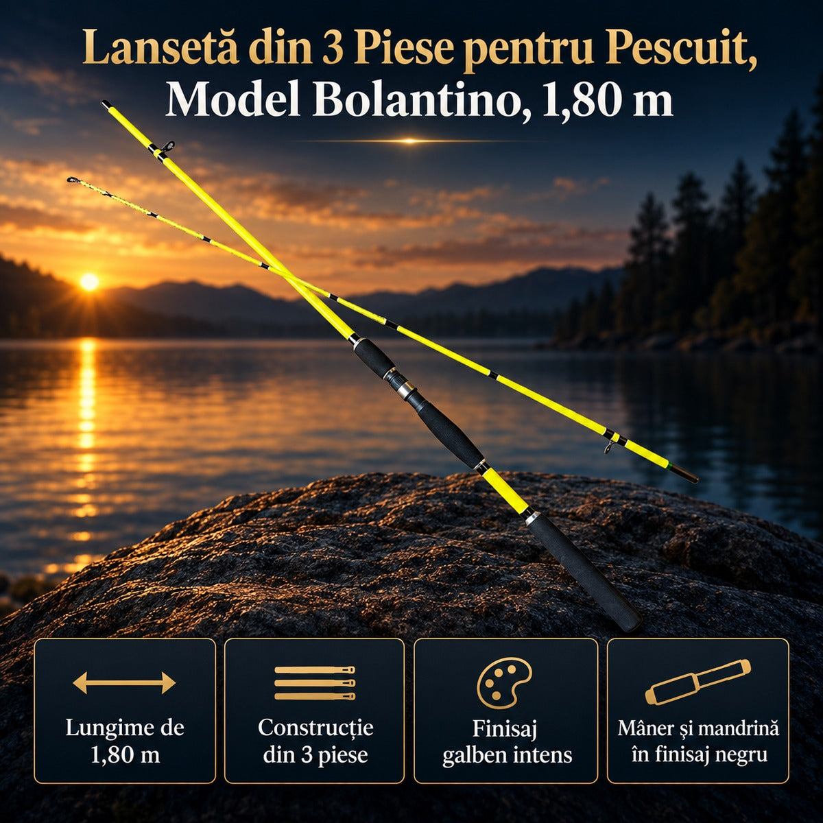 Lansetă din 3 Piese pentru Pescuit, Model Bolantino, 1,80 m – imagine principală promoțională
