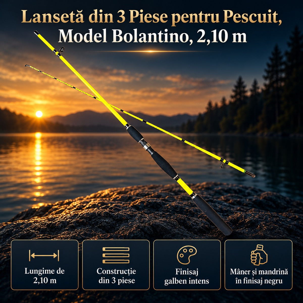 Lansetă din 3 Piese pentru Pescuit, Model Bolantino, 2,10 m – imagine principală promoțională