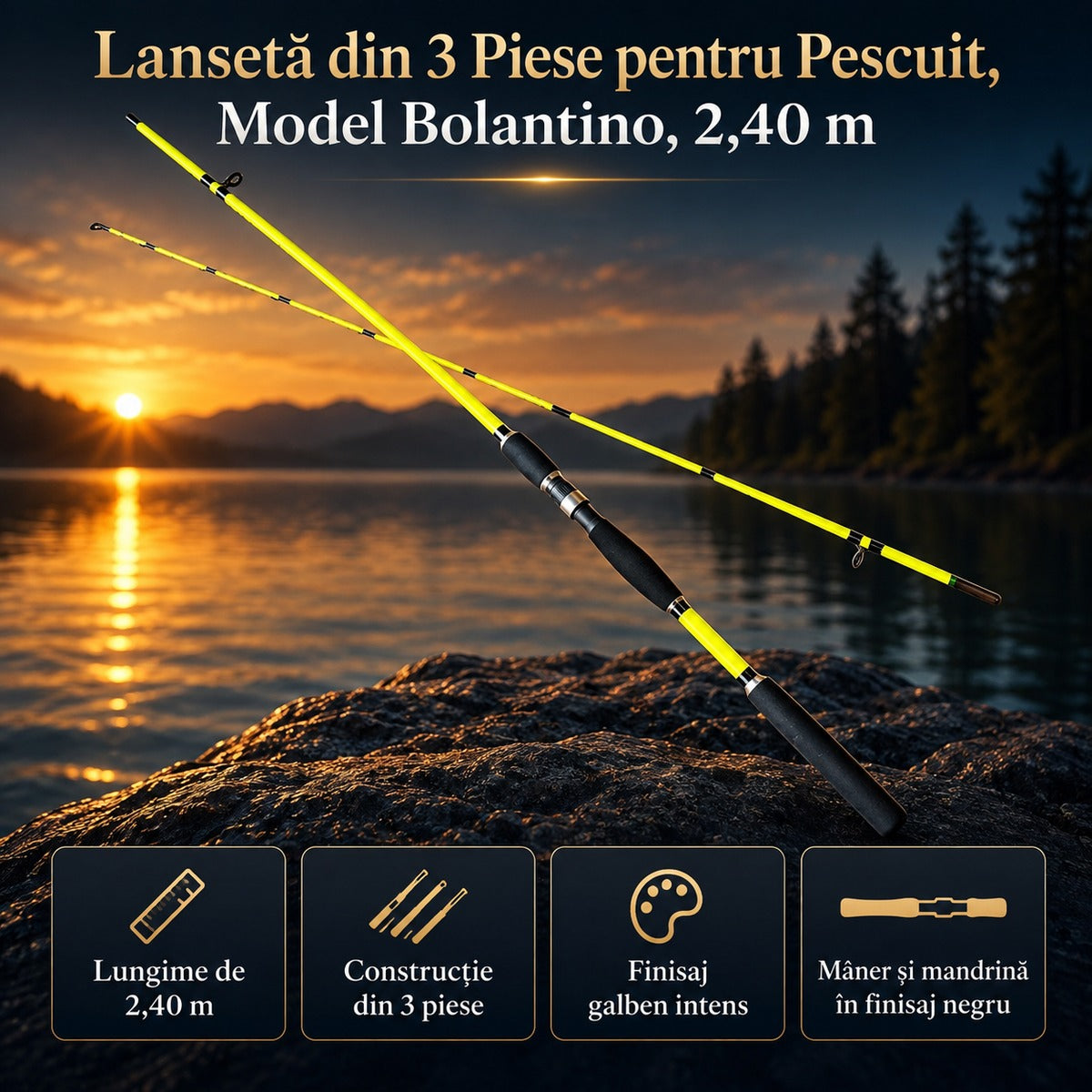 Lansetă din 3 Piese pentru Pescuit, Model Bolantino, 2,40 m – imagine principală promoțională