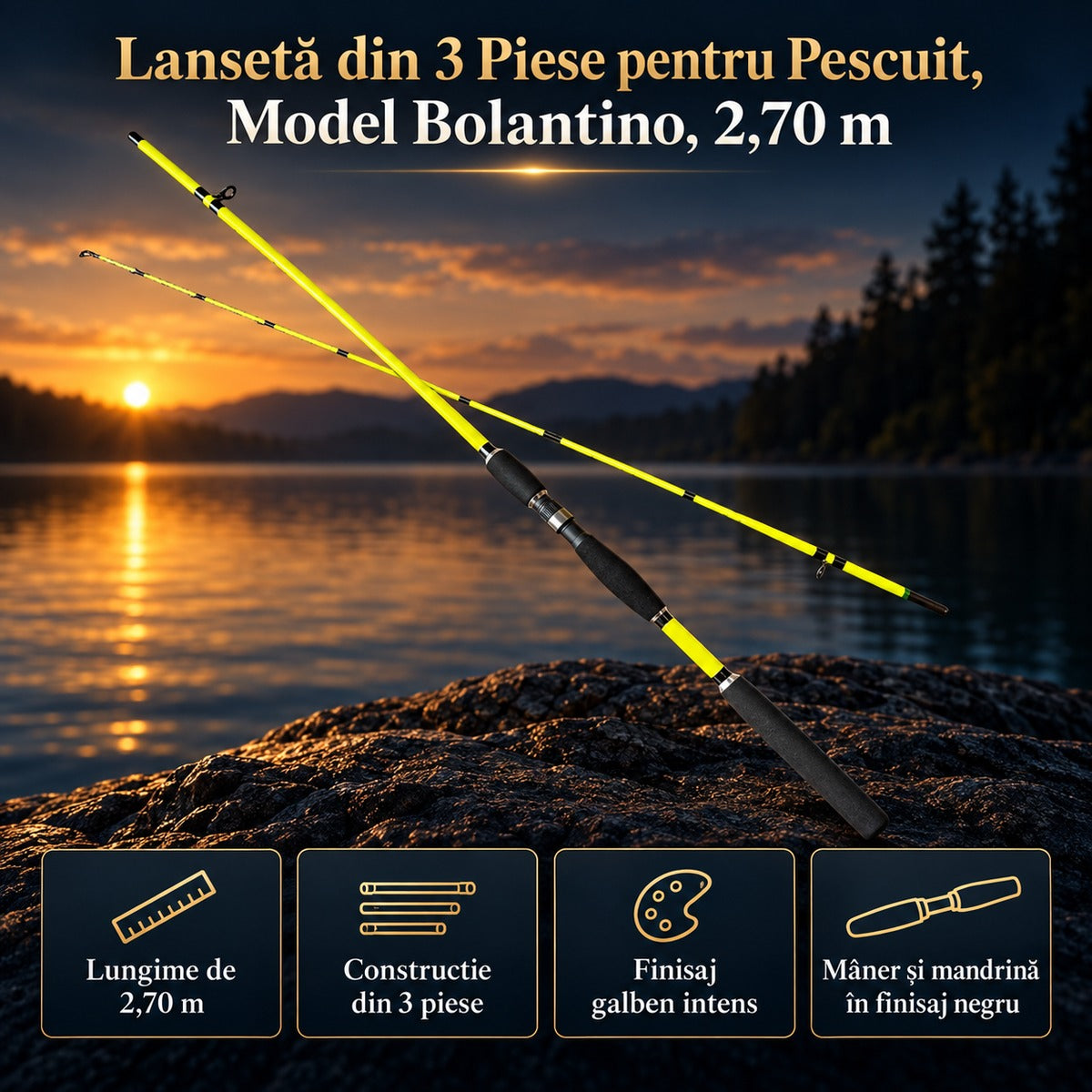 Lansetă din 3 Piese pentru Pescuit, Model Bolantino, 2,70 m – imagine principală promoțională