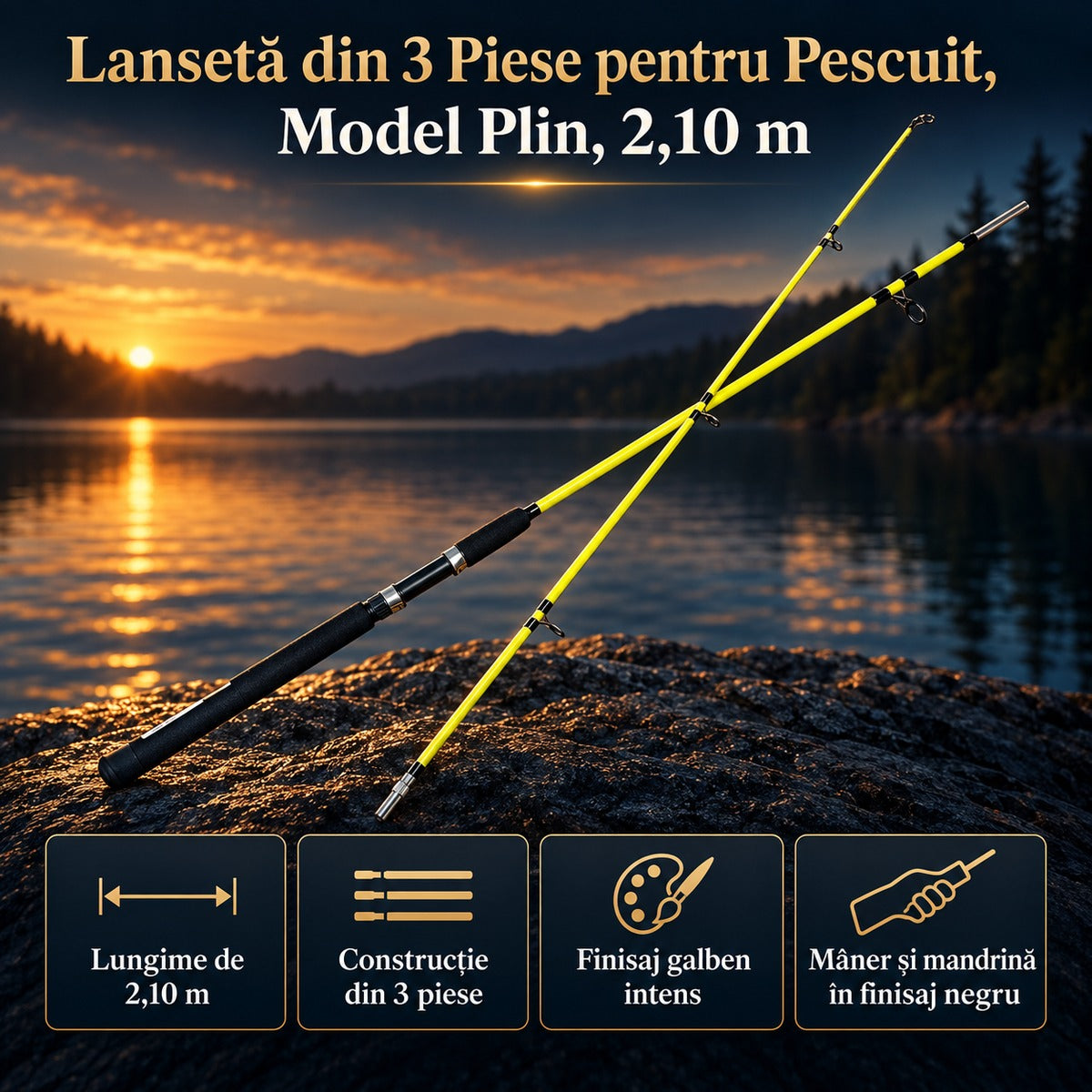 Lansetă din 3 Piese pentru Pescuit, Model Plin, 2,10 m – imagine principală promoțională