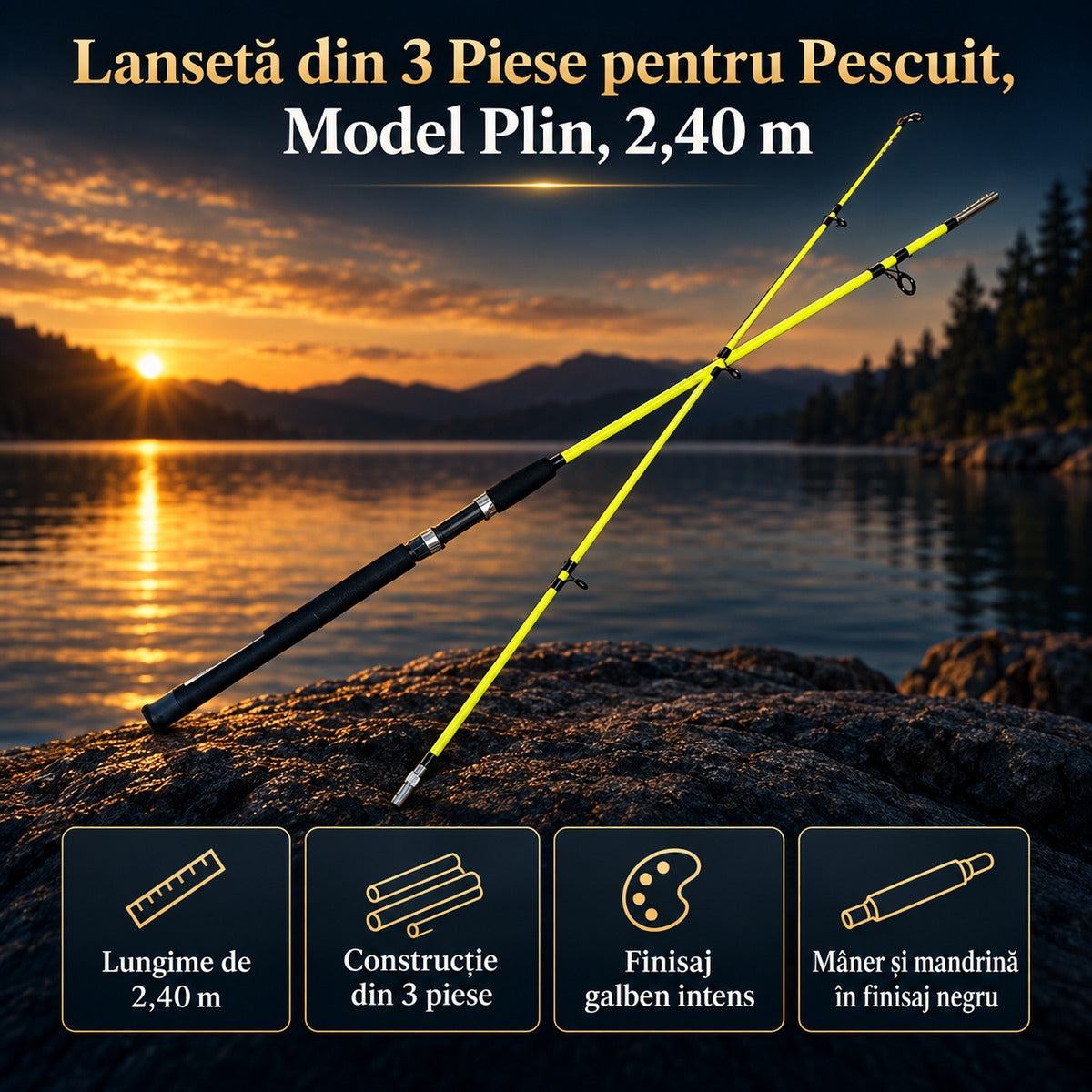 Lansetă din 3 Piese pentru Pescuit, Model Plin, 2,40 m – imagine principală promoțională