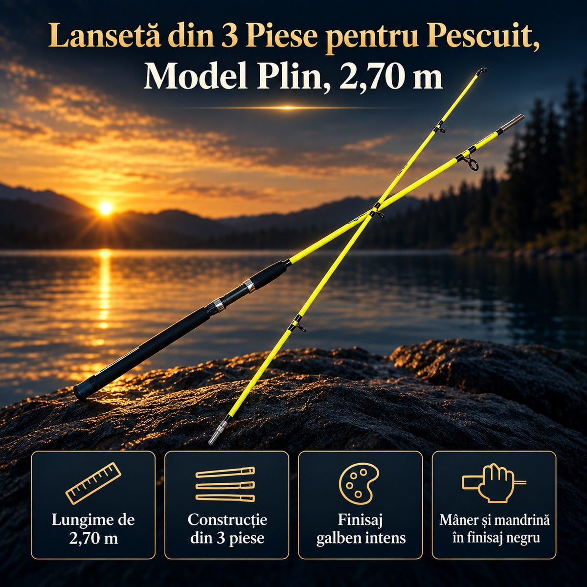 Lansetă din 3 Piese pentru Pescuit, Model Plin, 2,70 m – imagine principală promoțională