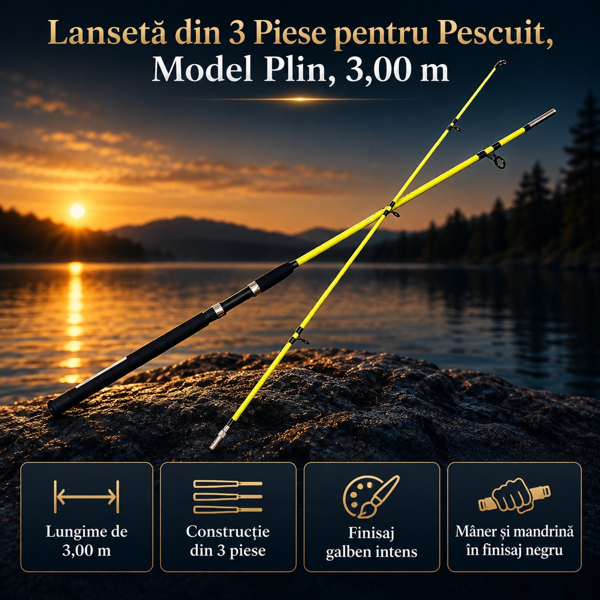 Lansetă din 3 Piese pentru Pescuit, Model Plin, 3,00 m – imagine principală promoțională