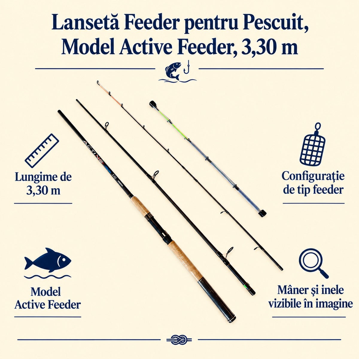 Lansetă Feeder pentru Pescuit, Model Active Feeder, 3,30 m – caracteristici și beneficii