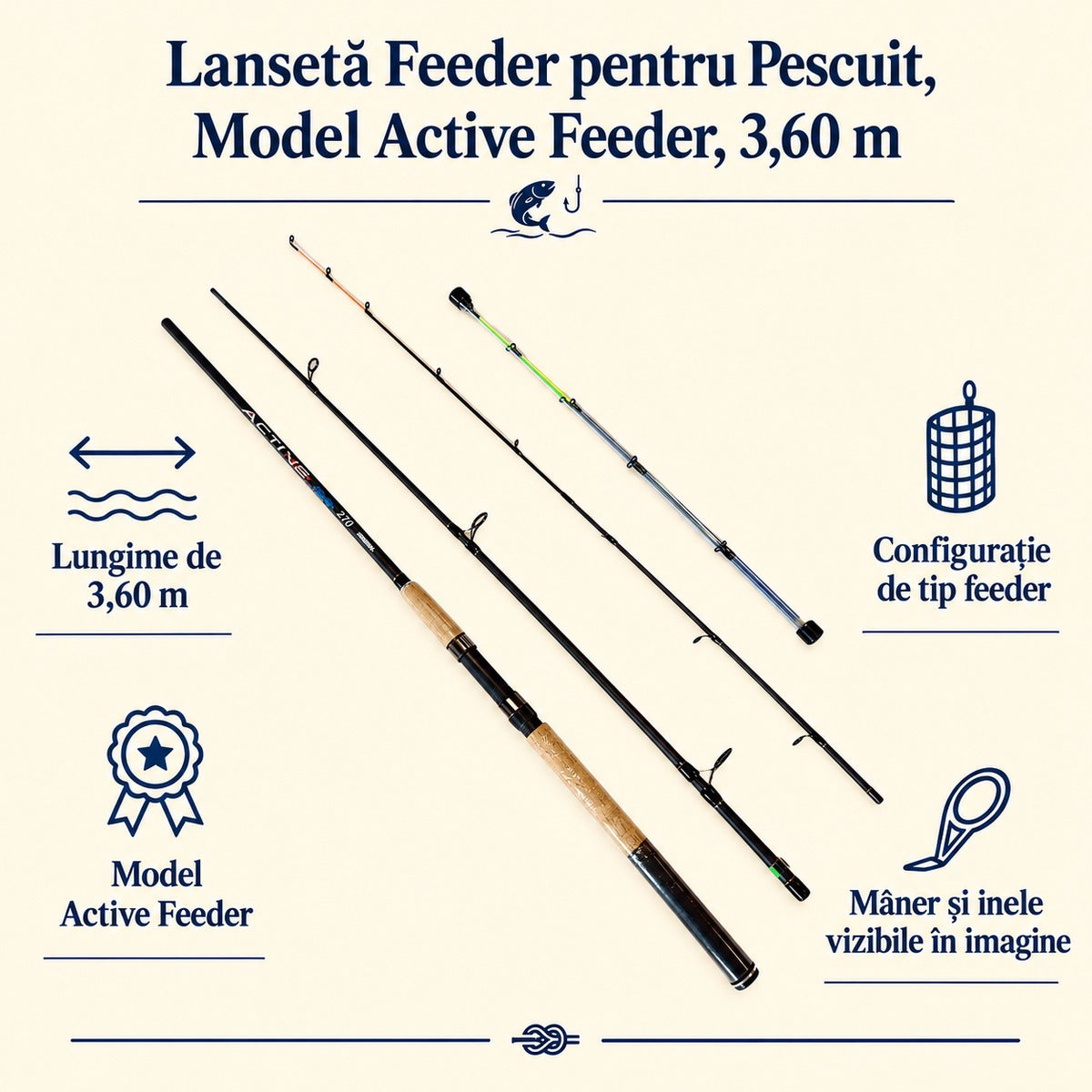 Lansetă Feeder pentru Pescuit, Model Active Feeder, 3,60 m – caracteristici și beneficii