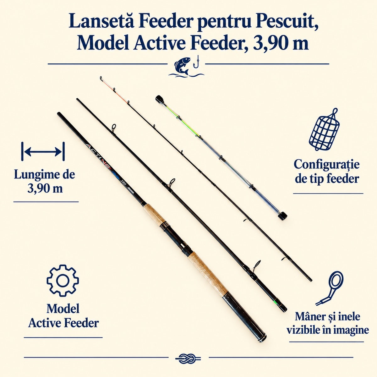 Lansetă Feeder pentru Pescuit, Model Active Feeder, 3,90 m – caracteristici și beneficii