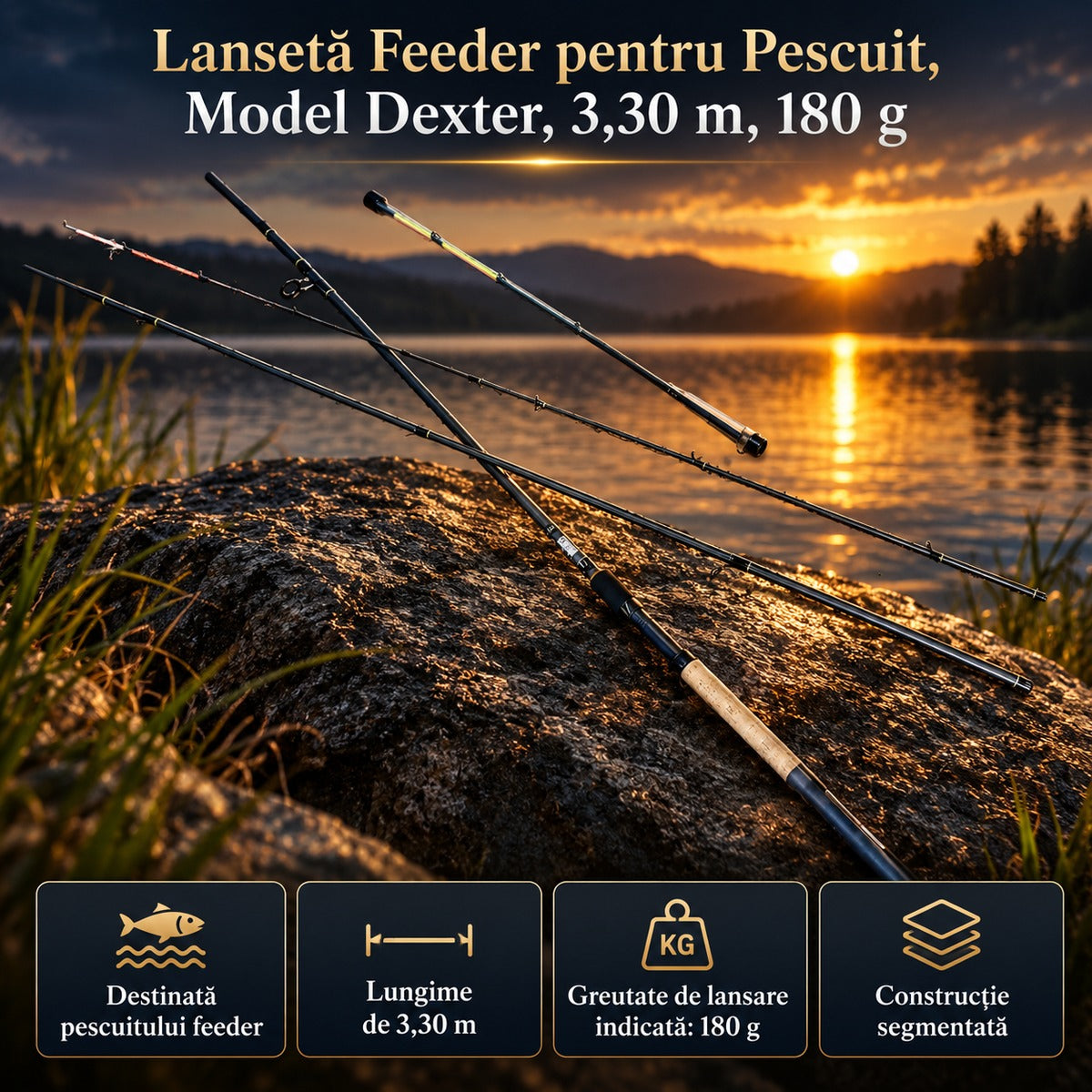 Lansetă Feeder pentru Pescuit, Model Dexter, 3,30 m, 180 g – imagine principală promoțională
