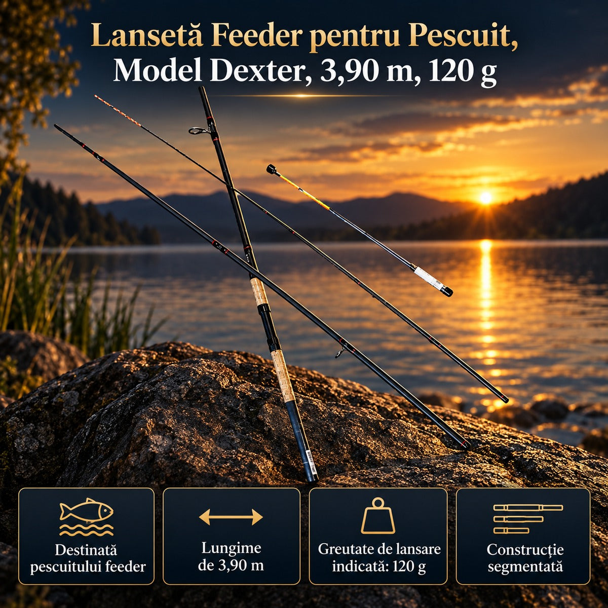 Lansetă Feeder pentru Pescuit, Model Dexter, 3,90 m, 120 g – imagine principală promoțională