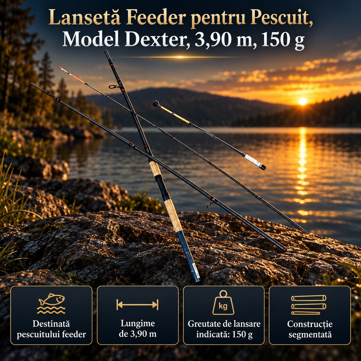 Lansetă Feeder pentru Pescuit, Model Dexter, 3,90 m, 150 g – imagine principală promoțională