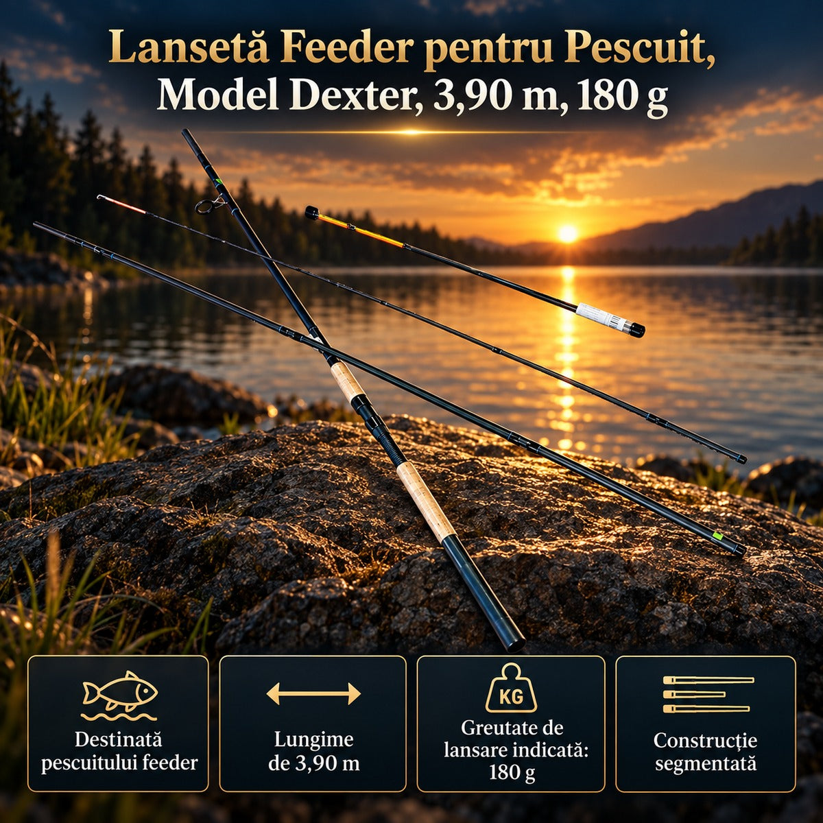 Lansetă Feeder pentru Pescuit, Model Dexter, 3,90 m, 180 g – imagine principală promoțională