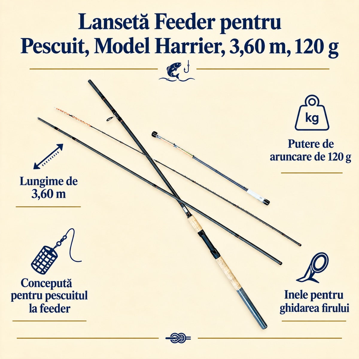 Lansetă Feeder pentru Pescuit, Model Harrier, 3,60 m, 120 g – caracteristici și beneficii